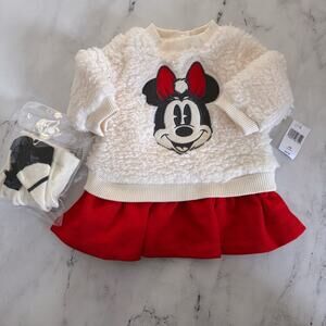 Disney Baby Sherpa Minnie Mouse Cream Red Dress 3-6 Month NEW
